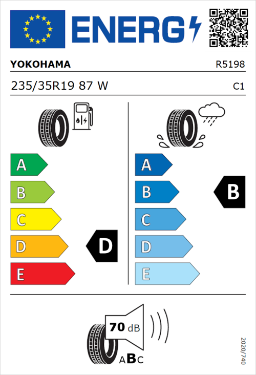 Tyre Label for Yokohama Advan Neova AD08RS 235/35R19 87W