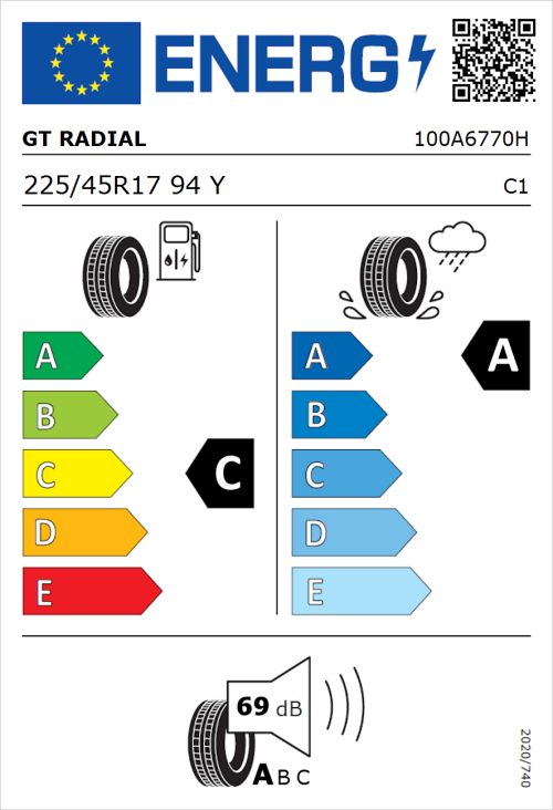 Tyre Label for GT Radial SportActive 2 Evo 225/45R17 94Y