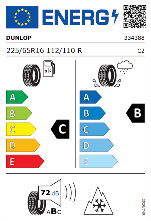 Tyre Label for Dunlop Econodrive 225/65R16 112/110R