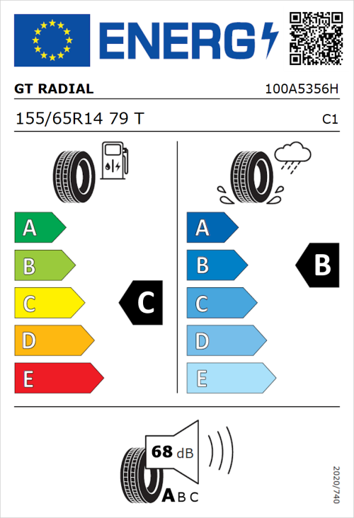 Tyre Label for GT Radial FE1 City 155/65R14 79T