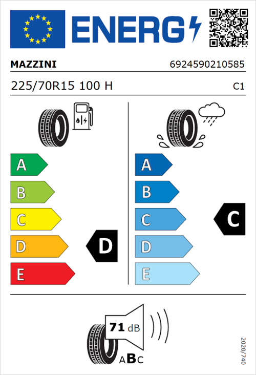 Tyre Label for Mazzini Ecosaver 225/70R15 100H