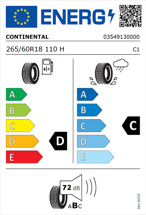 Tyre Label for Continental Conti4x4Contact 265/60R18 110H